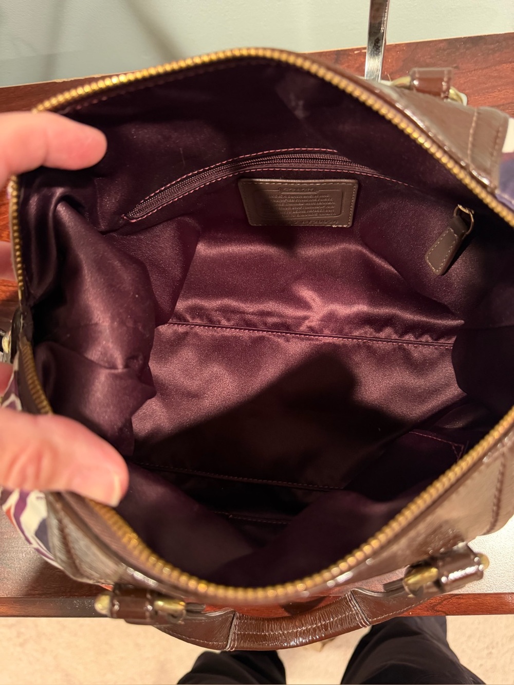 Coach Ashley Floral Print Satchel in Brown & Purple - Picture 9 of 10